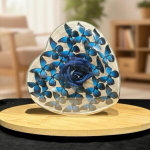 Şeffaf Kutuda Mavi Gül & Kelebek Konsept