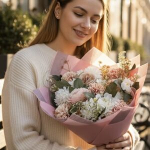 Krizantem ve Gül Buketi – Zarafet ve Aşkın Uyumlu Dansı