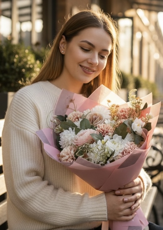 Krizantem ve Gül Buketi – Zarafet ve Aşkın Uyumlu Dansı