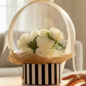 Saf Zarafet Balon Beyaz Gül Aranjmanı